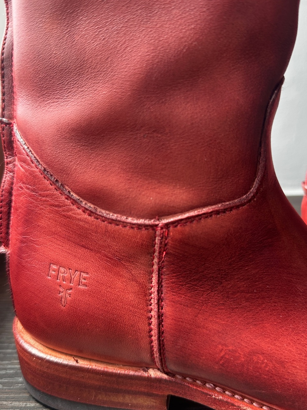 Frye Knee-High Leather Riding Boots in Deep Red - Picture 5 of 10
